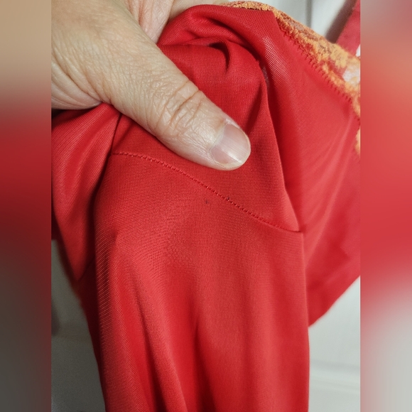 Vintage Michelen Red Coral Lace Slip Lingerie Dress 60s 70s Medium Large - Picture 7 of 12